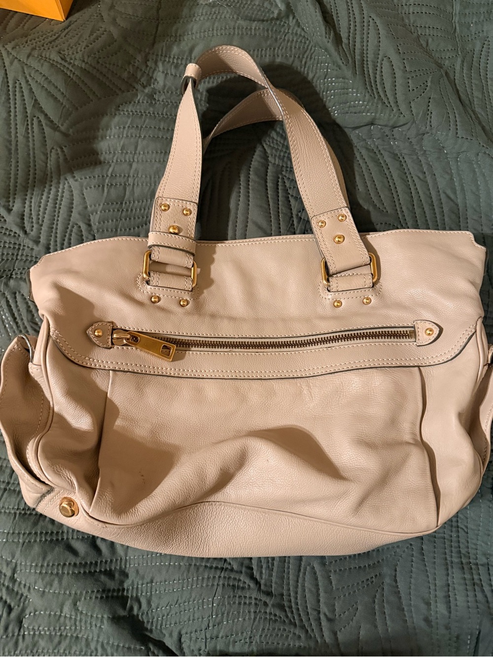 Marc Jacobs Light Cream Pebbled Leather Shoulder Tote with Gold Hardware